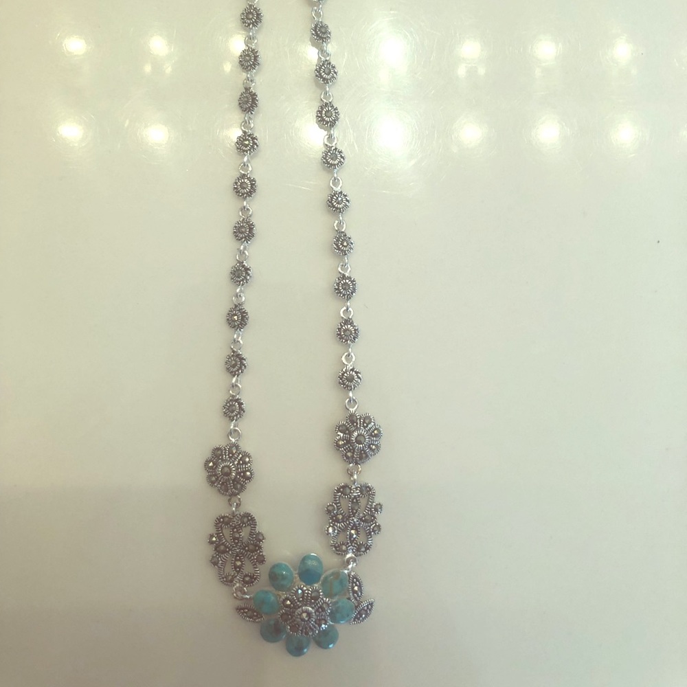 Silver and Turquoise Floral Necklace